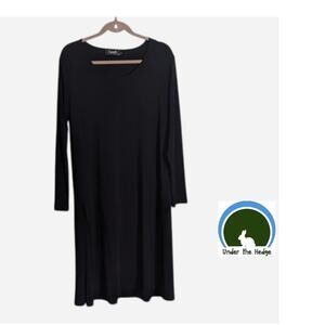 NWT Sympli Black Long Slit Tunic Dress Size 12 Minimalist Lagenlook Goth
